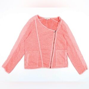 Sandwich Cotton Asymmetrical Zip Jacket in Light Coral Pink/Salmon color